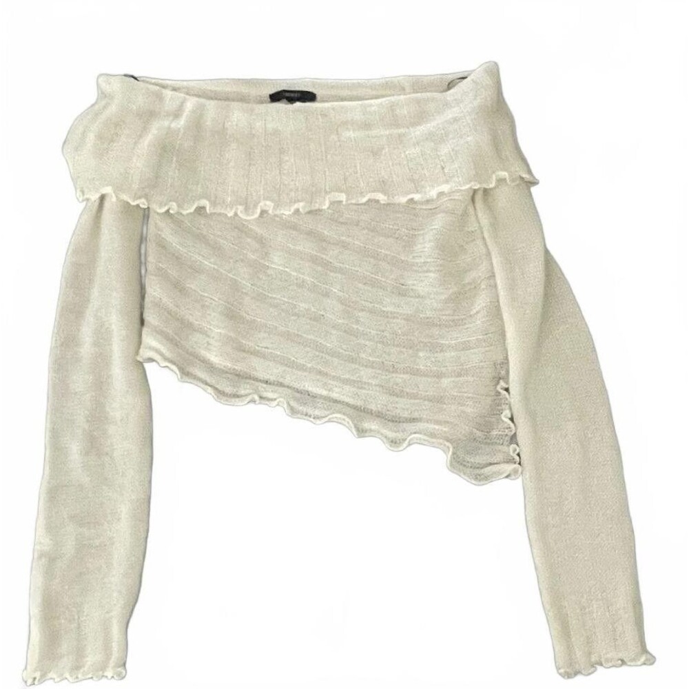Forever 21 Ribbed Knit Off The Shoulder Crop Sweater-Small